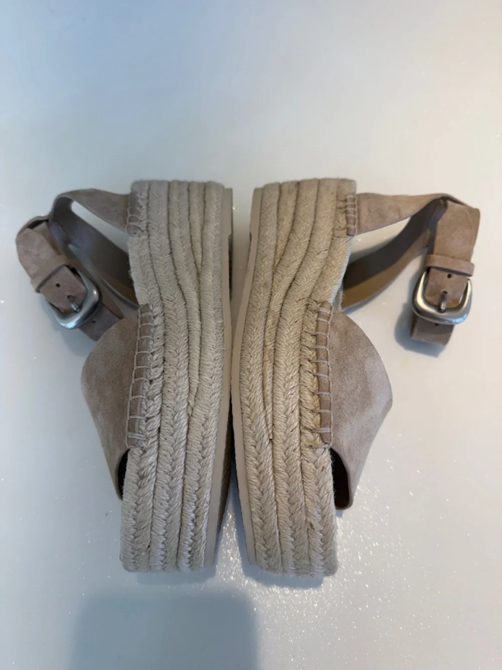 Vince Tan Suede Espadrille Wedge Sandals